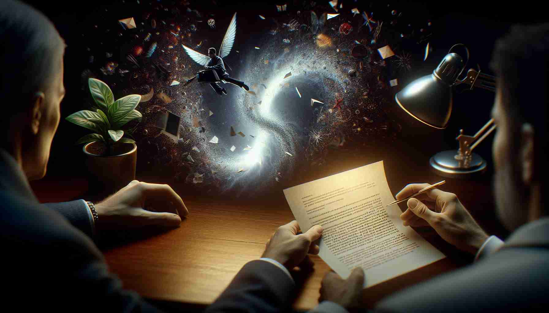 A high-definition realistic image that shows the revelation of a shocking secret in a new series called 'Paradise'. The image may depict a tension-filled scene, possibly with an open letter revealing unknown information or a surprising plot twist that significantly impacts the storyline.