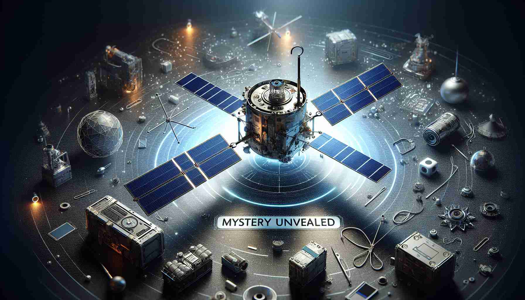 A high-definition, photorealistic image showcasing 'Mystery Unveiled', the disruptive satellite initiative of a significant technology company. This image should capture the essence of groundbreaking innovation, with a satellite in the centerpiece, and various technological components surrounding it to represent the venture. It should convey a sense of excitement and the potential impact of such an initiative on the world of technology.