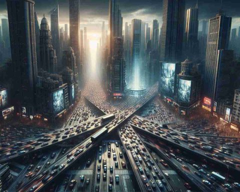 An ultra-high-definition, hyperrealistic image displaying an unforeseen revelation causing upheaval in a bustling city. The tension of an eagerly awaited event hangs in the air. The city is teetering on the brink of unparalleled traffic mayhem, with streets filled to bursting with vehicles in a state of gridlock. The cityscape, with its towering skyscrapers and lit billboards, amplifies the drama of the situation. Sweeping aerial perspectives and close-ups of frustrated drivers make the scale of the impending chaos palpable.