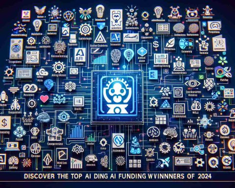 Generate a realistic high definition image showcasing a list or chart titled 'Discover the Top AI Funding Winners of 2024', filled with various logos and symbols representing different AI companies.