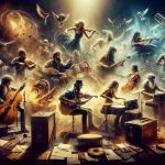 Imagine a high definition, realistic image representing a greatly epic music collaboration. A scene where musicians of various genres are immersed in the creation process together. Vitality, passion, and dedication circulate in the air. Instruments abound, from edgy guitars to classical violins, powerful drums to intricate pianos. Each musician, regardless if they're a Caucasian female blues guitarist, a Hispanic male drummer, a Black female cellist, or a Middle-Eastern male pianist, contributes their unique sound to the ensemble, embodying the essence of harmony and synergy in this momentous scene.