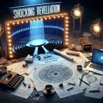 A highly detailed, realistic photo representation of an impactful event named 'Shocking Revelation'. This event reveals the secret show plans of a non-specific artist. The scene can include elements like hidden blueprints, papers with scribbled notes, an open laptop with a digital draft, and a lit whispering stage in the background, symbolizing the artist's future performance.