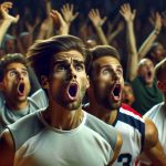 Create a high-definition realistic depiction of a surprising upset in the middle of a sports game, placing the focus on the reactions and emotions of the athletes. The atmosphere should be filled with tension, shock, and disbelief, and the expressions of the participants should vividly portray the unexpected outcome of the match.