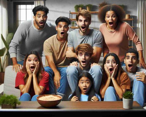 Realistic high-definition image of a family revealing a hidden secret on a well-known television program, showcasing various expressions ranging from shock to joy. The members of the family are all seated in a comfortable, modern living room. There’s a casual atmosphere, yet the palpable tension is undeniable. The family consists of a South Asian mother, a Hispanic father, a Middle-Eastern teenage son and a Black teenage daughter, all displaying realistic, human emotions.