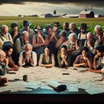 A high-resolution image illustrating the dramatic impact of a new tax policy on farming communities. The scene depicts a diverse group of farmers, consisting of males and females of varying descents such as Caucasian, Black, Hispanic, Middle-Eastern and South Asian. They are gathered around a table, deeply engrossed in a discussion. On the table are numerous papers, presumably tax documents. Their expressions range from shock, dismay to deep contemplation. Farmland can be seen in the background, bringing a sense of location to the image.