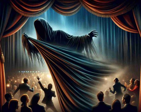 Depict a high-definition, realistic image representing the concept 'Secrets Unveiled: An Intriguing New Drama Unfolds'. Perhaps the image could include symbolic elements like a shrouded figure pulling back a dark velvet curtain to reveal a dynamic scene full of action and the immediate reaction of the people present, with obvious signs of surprise and intrigue on their faces. Use careful lighting and contrasts to develop suspense and draw attention to the unfolding drama. Just keep the image open to interpretation, allowing it to match the broad themes of secrecy, revelation, and the thrilling twists common in drama genres.