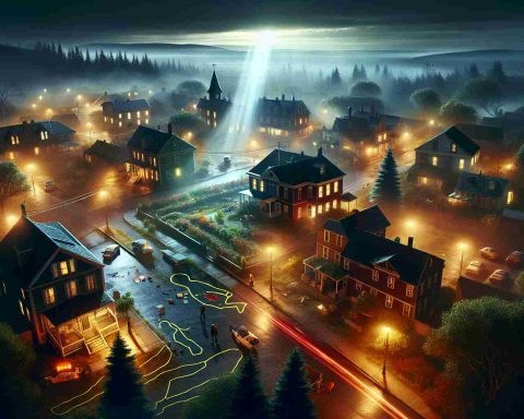 A high-definition, realistic image portraying a small town caught in a mysterious incident. The atmosphere is unsettling and the scene is filled with clues and elements that hint at shocking details about to be revealed. Dramatically lit, the scenery features quaint houses, tree-lined streets, a town center under the eerie glow of dusk, with trailing signs of peculiar activities, all contributing to the sense of mystery and suspense.