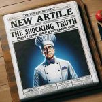 High-definition, realistic image of a newspaper front page featuring a headline that reads, 'New Article: The Shocking Truth About a Notable Chef'