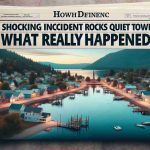 Generate a realistic high-definition image of a headline that reads 'Shocking Incident Rocks Quiet Town - What Really Happened?' placed over a backdrop of a serene small town showing signs of disturbance, indicating something unexpected just occurred.