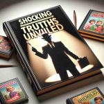 Realistic HD image showing an open book titled 'Shocking Truths Unveiled'. The book's cover features the silhouette of a generic figure, perhaps an author, under a spotlight, suggesting intrigue and surprise. The 'author' holds a quill in one hand and the other hand is open as if revealing a secret. Beside it, smaller versions of popular children's books lie scattered to convey the context of the shocking revelations about children's literature.