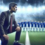 A high-definition, realistic image of a surprise ascension of a new, talented coach from a well-known football club, assumed to be Chelsea. This person is shown preparing their team for an upcoming match. They are seen as an underdog who rose to the position unexpectedly, winning the heart of the fans and the respect of other teams. The background consists of football pitches, bright stadium lights, and enthusiastic spectators waiting for the game to start.