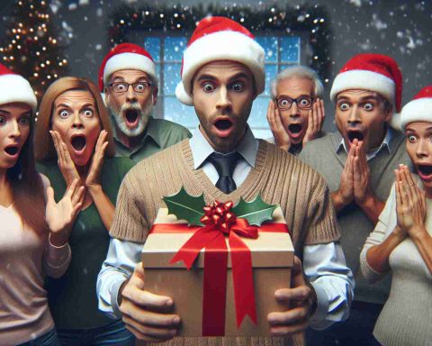 Generate a realistic HD image of a fictional television advertisement promoting a new Christmas product, showing people expressing surprise and strong reactions to it.