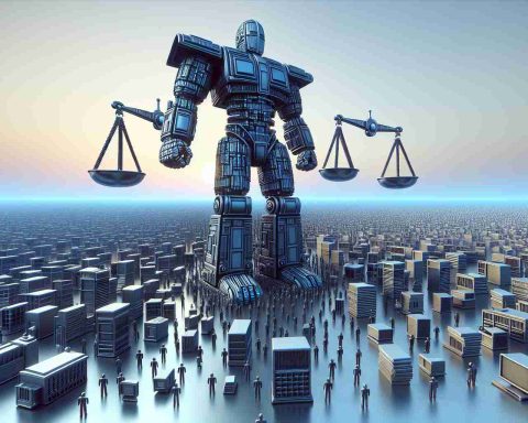 High definition, realistic artwork depicting a symbolic scene of a 'legal showdown' between a tech giant and news heavyweights. Visually, the tech giant can be represented as a large, sleek, futuristic entity or structure standing tall and seemingly triumphant over smaller, more traditional entities or structures that signify the news heavyweights.