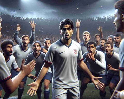 Realistic HD image portraying an unexpected scenario on the field: A renowned male soccer player, of South Asian descent, announces his impending retirement out of the blue during a high-intensity match. The scene captures various emotions - surprise, disbelief, and even a hint of regret amongst his teammates and fans in the crowd.