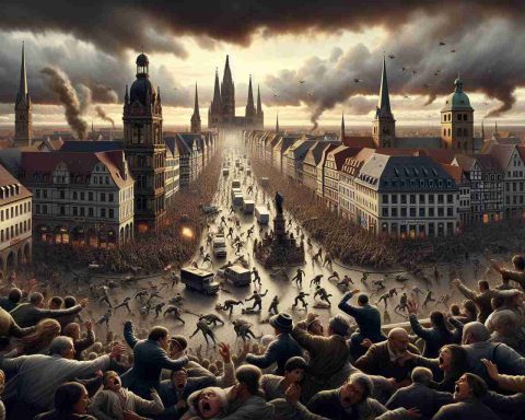 High-resolution realistic illustration of a shocking event unfolding in the historic city of Magdeburg. Visualize a scene filled with turmoil and chaos, shadowed by a stark skyline. The centuries-old architecture intersperses frantic residents, showing a diversity of reactions from people of all descents including Caucasian, Hispanic, Black, Middle-Eastern, and South Asian. The expressiveness of their responses and their interactions with each other and the environment vividly depict the tragic atmosphere in the city.