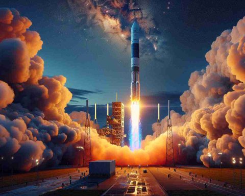 High-definition, realistic image of a breakthrough moment in weather forecasting: the launch of a revolutionary satellite. This high-tech beacon is piercing through the clouds into the boundless sky, heralding a new era of meteorology with precise monitoring capabilities. Vibrant combustion flames erupt from the bottom of the launching vehicle, bright against the backdrop of an early dawn sky turning from midnight blue to soft pink with the rising sun. The surrounding ground is a hive of activity, with men and women from varied ethnicities working together, their faces a blend of anticipation and determination. This satellite offers a promise of saving countless lives through improved weather forecasting.