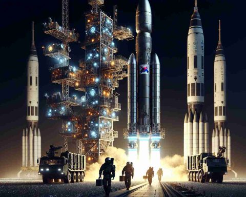 High-definition, realistic representation of an advanced tech-space launch event. Capture the moment in which South Korea, represented as a symbolic non-identifiable figure, employs state-of-the-art technology for space exploration. No references to warfare should be included.