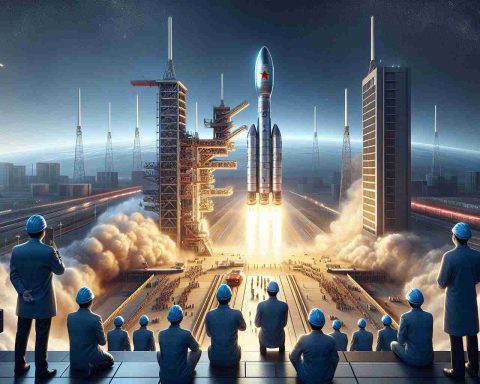 Detailed, high-definition image depicting the concept of China's rocket revolution, symbolizing a major advancement in space launch capabilities. The scene should show a dramatic liftoff of a large, futuristic rocket ship from a modern launch pad, representing the technological prowess of the country without specifying any political connotations. The background should have a clear, blue sky, with the rocket leaving a fiery trail behind. Include engineers and scientists of various descents and genders, observing the launch from a safe distance, demonstrating their accomplishment in achieving this feat.