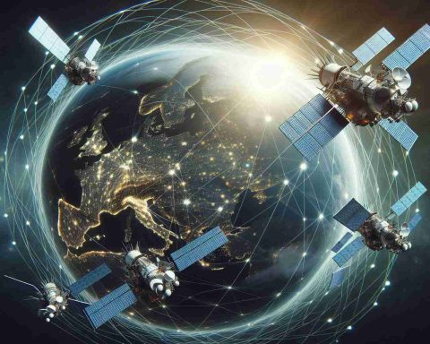 A realistic high-definition image of a pioneering satellite network in space, engineered for the purpose of transforming global internet access. Picture multiple high-tech satellites interconnected with beams, transmitting data across the globe, signifying the dawn of a new era for worldwide communication.