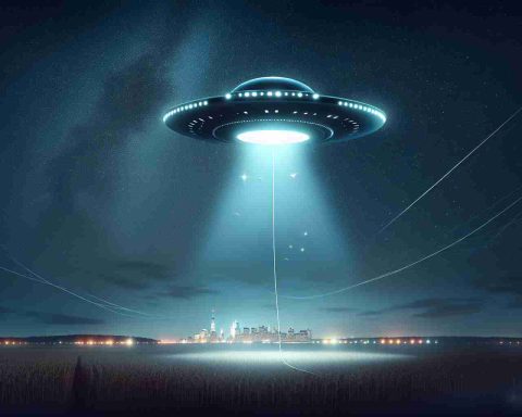 Create a realistic high-definition image depicting the mystery of UFO sightings in New Jersey. The scene should include elements of cutting-edge technology to unveil the unknown aspects of these sightings. The sky should be night-time with clear visibility of stars while the unidentified flying object hovers silently, casting an eerie glow on the land below.