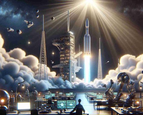 Render a high-definition, photorealistic image symbolizing 'Blast into the Future.' Visualize a modern-day rocket launch, with the rocket ascending towards the cosmos. Symbolically represent how today's advancements in rocket technology propel us into the future, influencing tomorrow's innovations. This could include images of cutting-edge technology, research and development workstations, and small representations of innovative solutions that could be a part of our future - like renewable energy sources, advanced robotics, nanotechnology, or artificial intelligence. The scene should convey the vibrancy and excitement of current scientific exploration and its implications for our future.