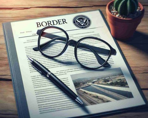 Create an image showing a realistic and high-quality representation of a border location with a pair of reading glasses on top of an official document, symbolizing deep analysis or uncovering of truth. Capture the atmosphere of a potentially escalating situation, without any direct reference to specific politicians or public figures.