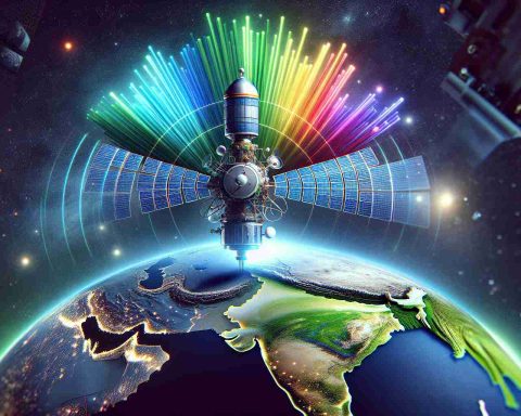 High-definition, photo-realistic image portraying a symbolic representation of India's bold move. It might include elements reflecting India's culture and an illustrated spectrumb symbolizing satellite spectrum. This could be represented by an artwork showing radio waves emitting from a satellite orbiting Earth, all against a backdrop of endless space. The focus should be on India's geographical representation on Earth, hopefully hinting towards an ambitious and game-changing initiative in the realm of satellite communication.