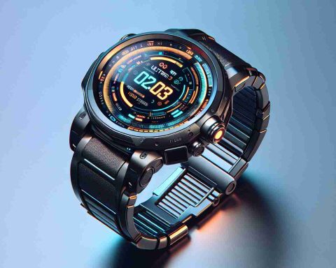 A hyper-realistic, high-definition illustration of a futuristic smartwatch titled 'The Game-Changer Awaits'. This piece of technology is highly advanced, with a sleek, elegant design indicative of its name 'Ultra 3'. It promises a future right on your wrist, with an interface glowing with innumerable applications and capabilities.