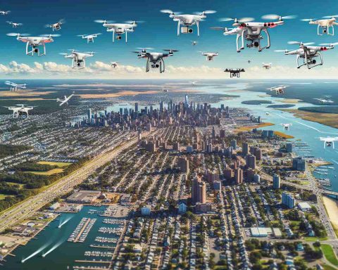 High-quality, realistic image of drones flying over the scenic landscapes of New Jersey. Picture how these flying devices are effectively reshaping the future, perhaps by being used for various tasks such as delivering packages, performing inspections, or aiding in disaster management. Display several different types of drones - small, large, commercial, professional, and hobbyist alike, representing the sheer diversity in drone technology. The scene can showcase a mishmash of urban and rural areas, highlighting the versatility and vast applicability of drones across different environments.