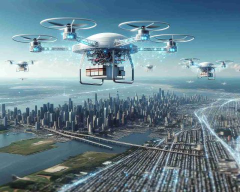 An ultra-high-definition photograph depicting technologically advanced drones in the skies of New Jersey. These drones present a novel transformation in the field technology. They could be seen performing tasks like delivering packages, conducting surveillance, providing internet coverage or in innovative roles such as monitoring environmental changes. Please bear in mind that these depictions are purely speculative and represent an imaginary advancement in technology.