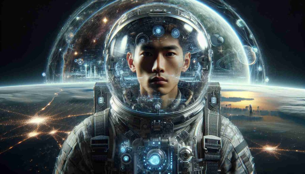 Generate a high-definition, realistic scene that depicts what could be Beyond the Stars according to the vision of a knowledgeable astronaut. This hypothetical astronaut, who we'll call 'Leroy', with an Asian descent and medium build, imagines a future full of advanced technology, extraterrestrial settlements, and groundbreaking discoveries in the field of space exploration. The image should capture this sense of technological advancement and uncharted territories in space.