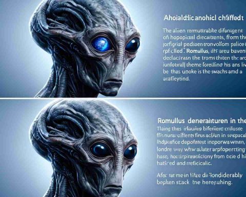 An image demonstrating the dramatic changes in a hypothetical alien from a planet called Romulus. The alien should be noticeably different from previous depictions, inadvertently sparking a sense of disbelief and shock. The image should be in high-definition and hyper-realistic, showcasing the alien in a clear and precise manner.